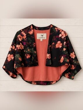 Tabitha Floral Kimono Jacket Women’s S Draped Sleeve Cropped Bolero Boho
